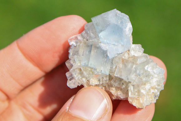 Blue Fluorite Cluster in natural sunlight