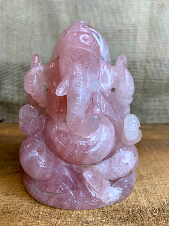 Rose Quartz Ganesha Carving, 4.5"