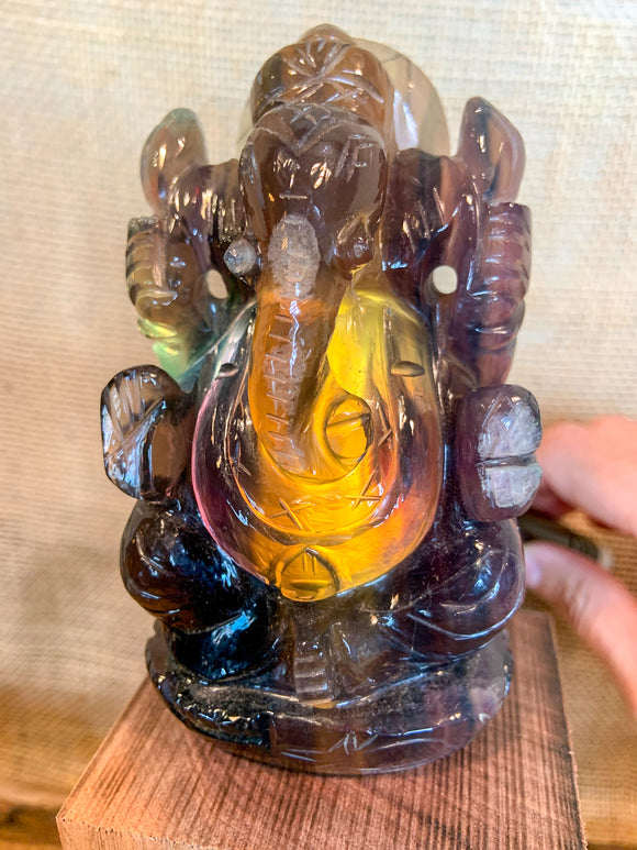 Rainbow Fluorite Ganesha Carving, 4.4"