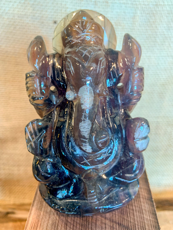 Rainbow Fluorite Ganesha Carving, 4.4"