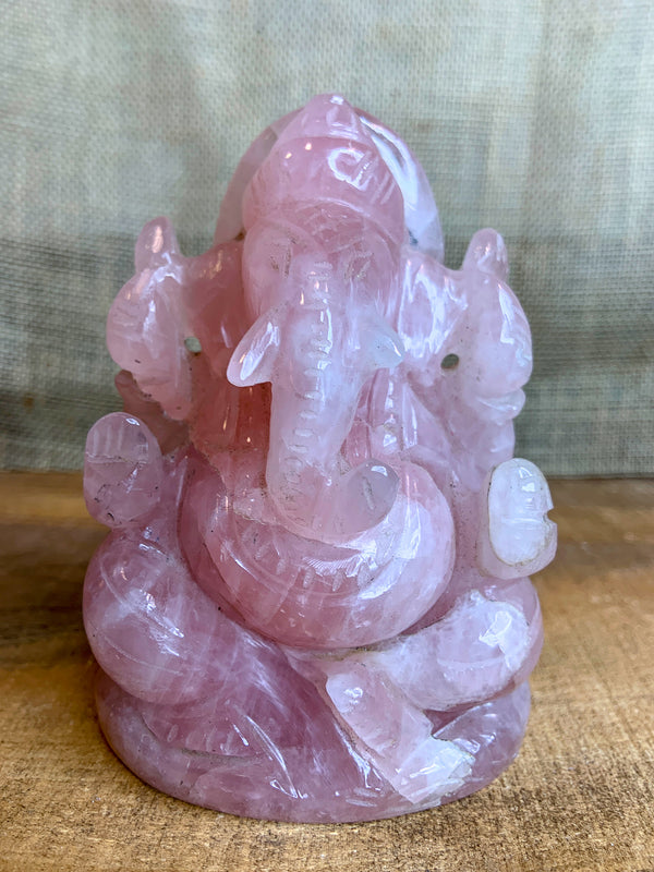 Rose Quartz Ganesha Carving, 4.5"