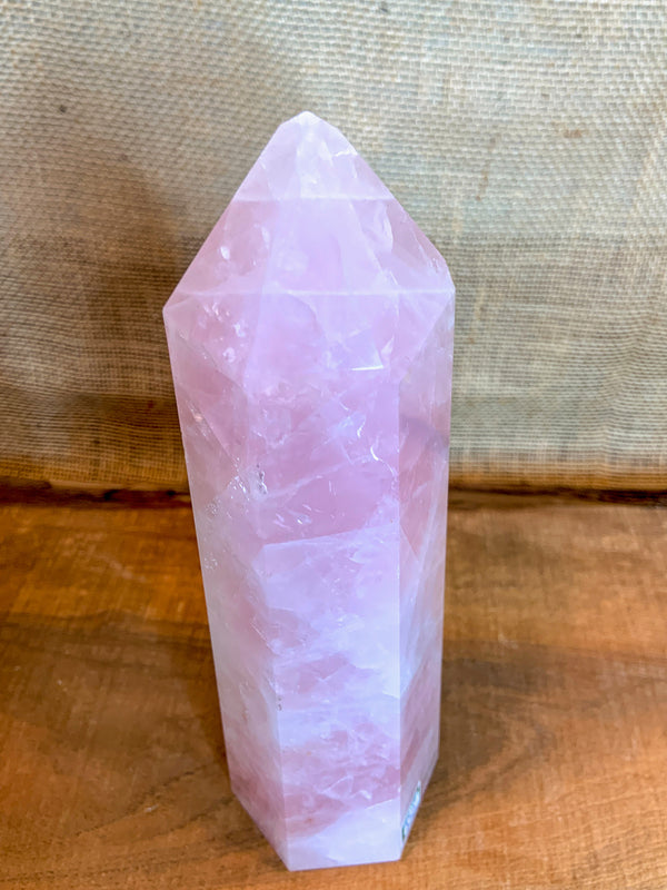 Rose Quartz Tower 9.5 inches tall Top view